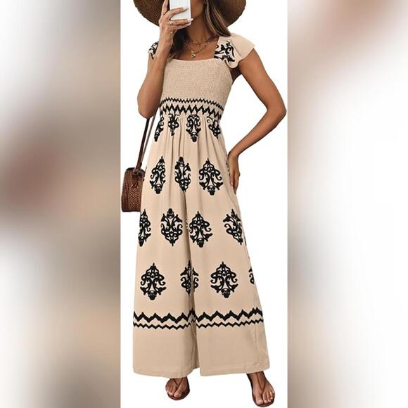 NWOT Happy Sailed Square Neck High Waist Wide Leg Romper Jumpsuit, M (8-10) - Picture 1 of 3